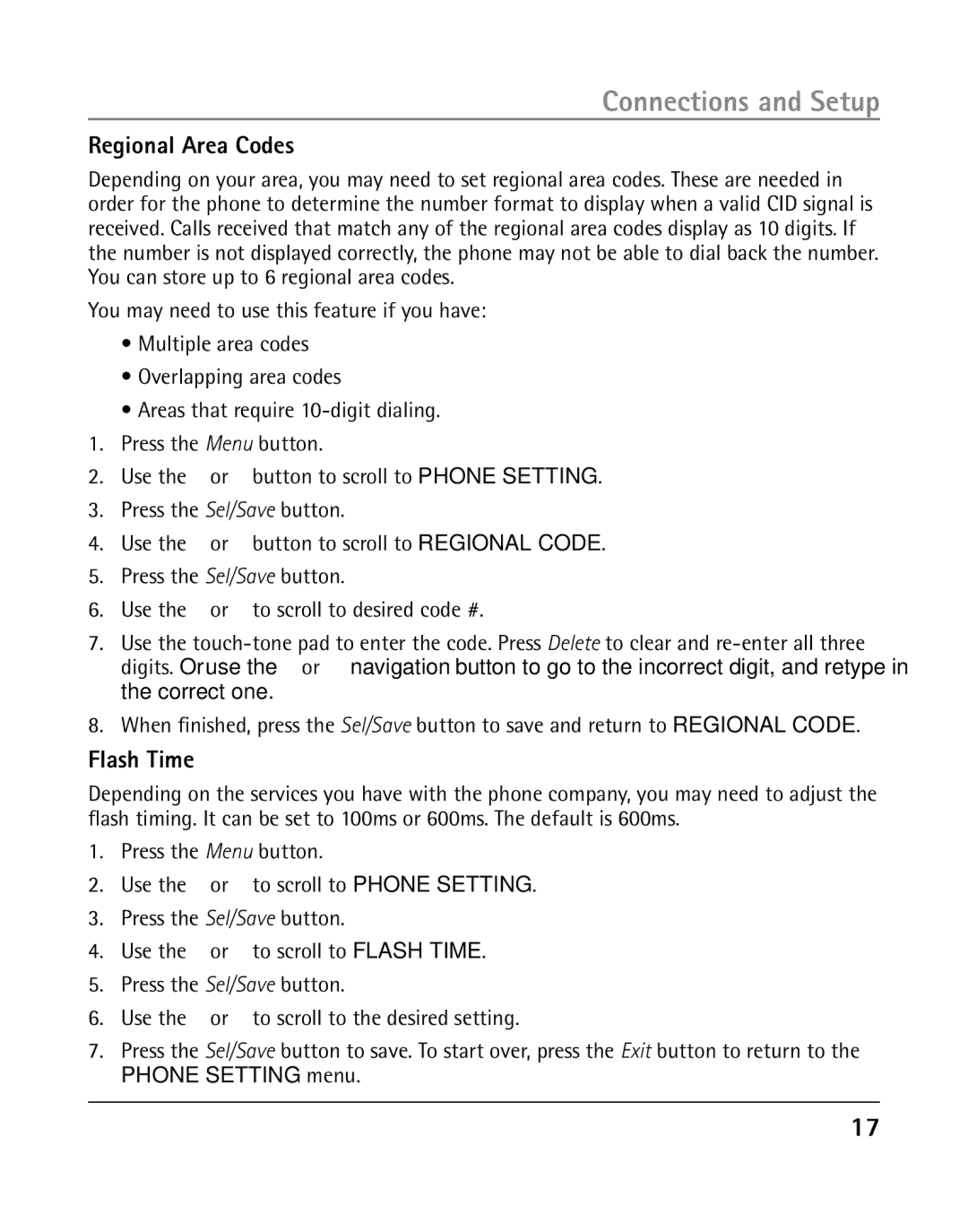 RCA 25205 manual Regional Area Codes, Flash Time 