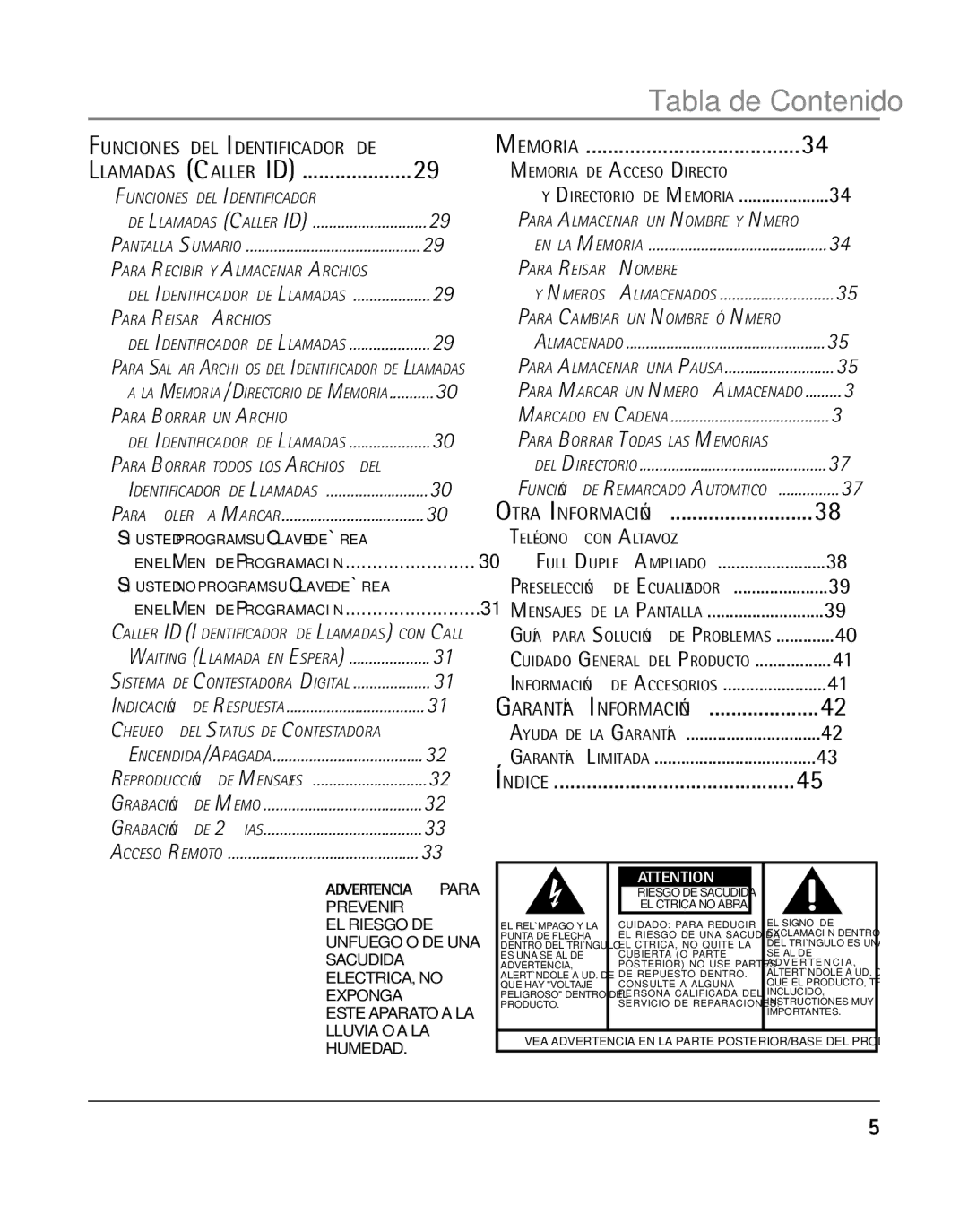 RCA 25205 manual Llamadas Caller ID, Otra Información 