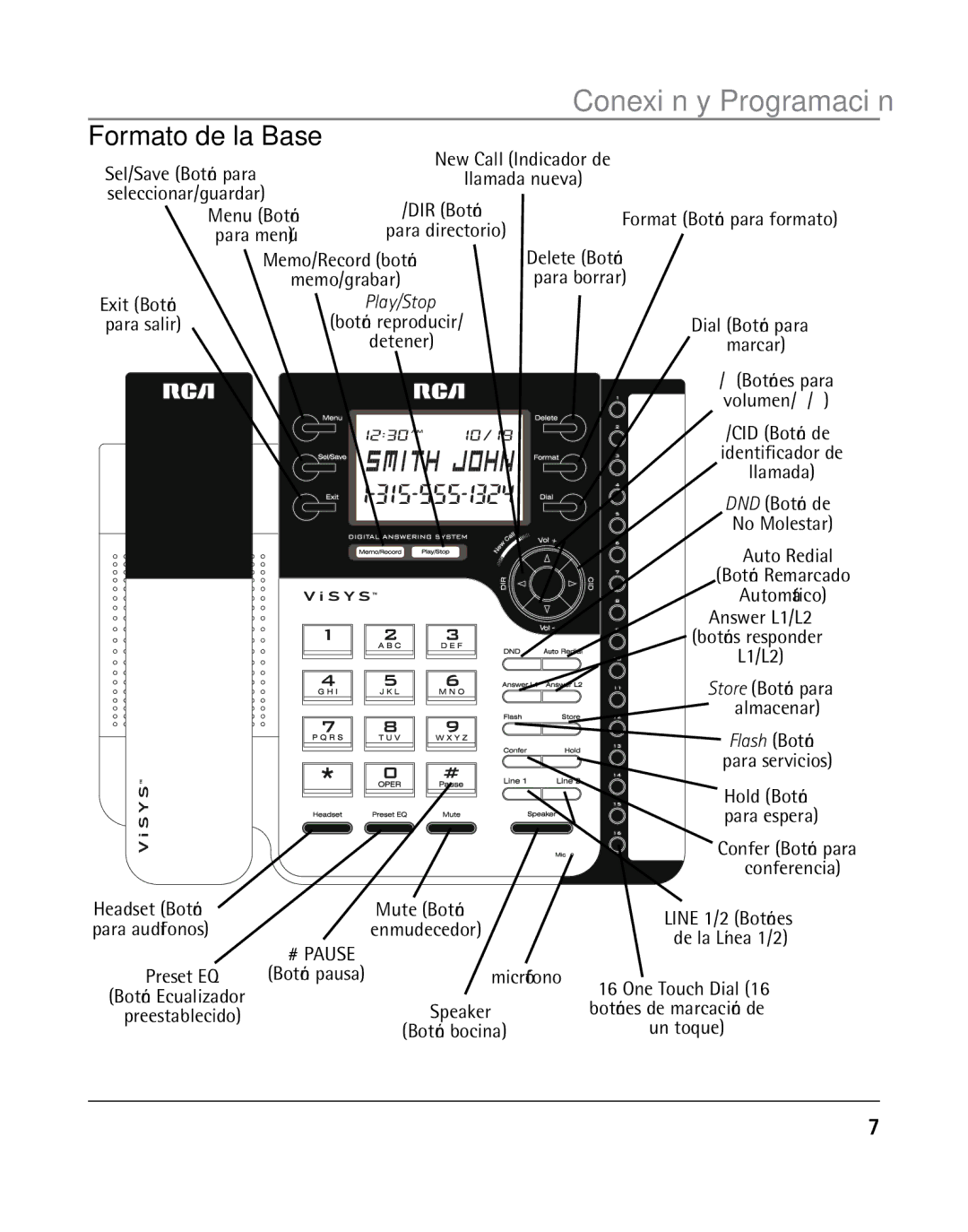 RCA 25205 manual Formato de la Base, Conexión y Programación 