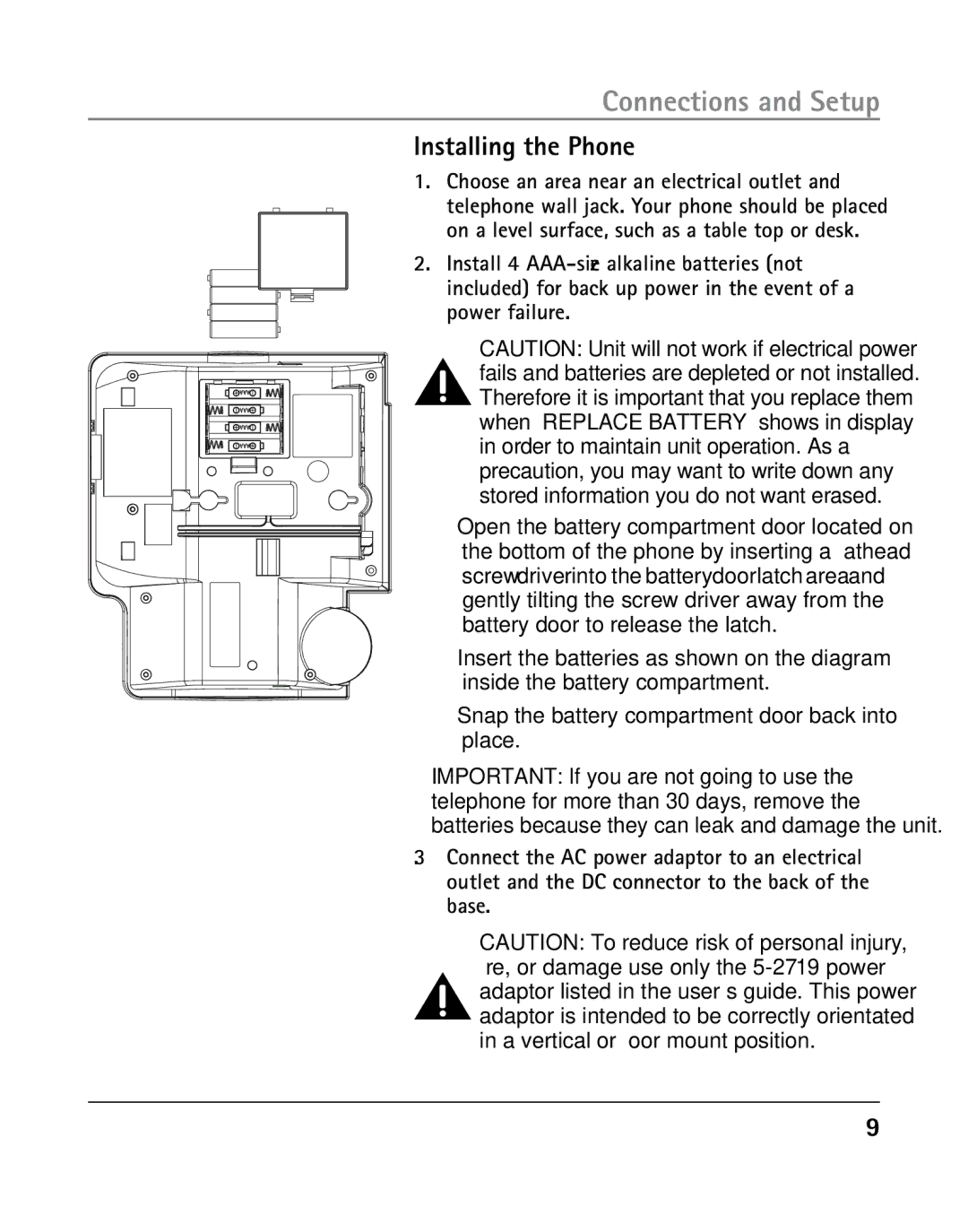 RCA 25205 manual Installing the Phone, Snap the battery compartment door back into place 