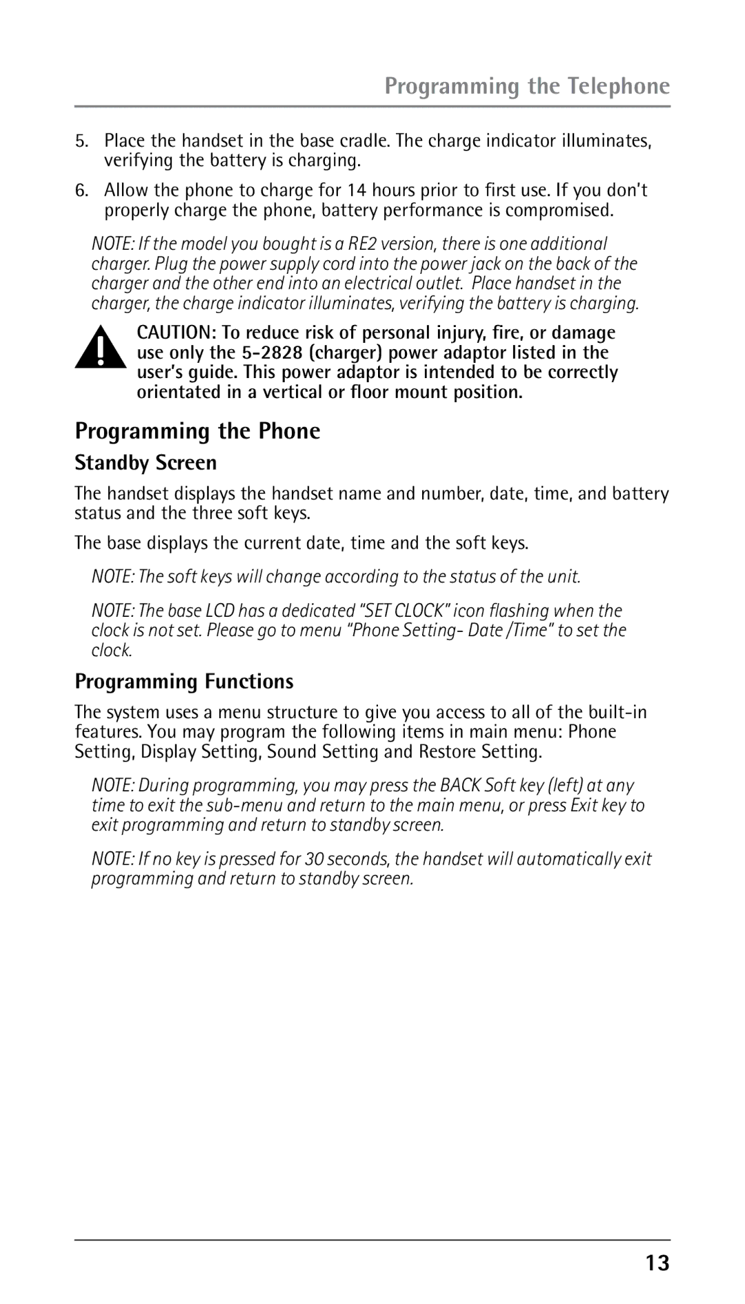 RCA 25210 manual Programming the Telephone, Programming the Phone, Standby Screen, Programming Functions 