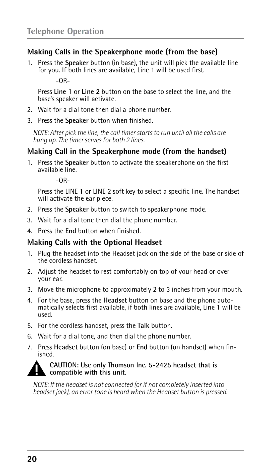 RCA 25210 manual Making Calls in the Speakerphone mode from the base, Making Call in the Speakerphone mode from the handset 