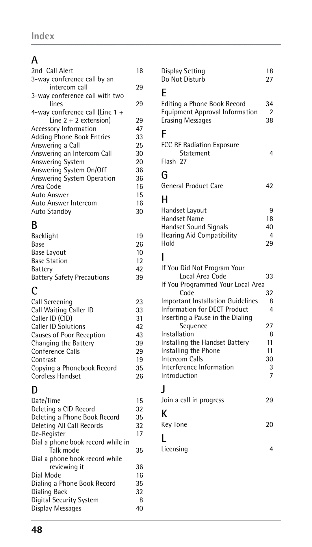 RCA 25250 manual 29 E, Index 