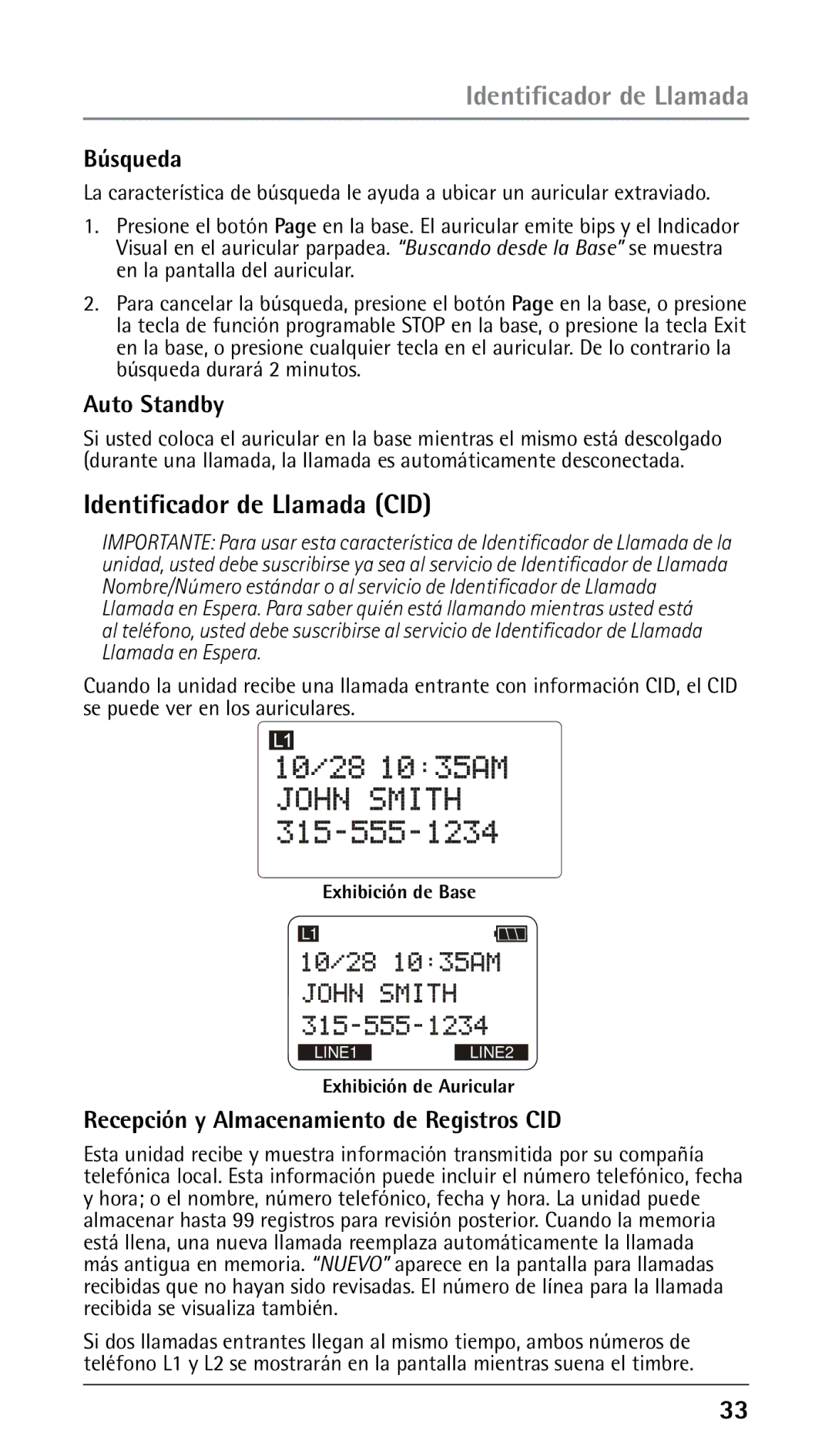 RCA 25250 manual Identificador de Llamada CID, Búsqueda, Recepción y Almacenamiento de Registros CID 