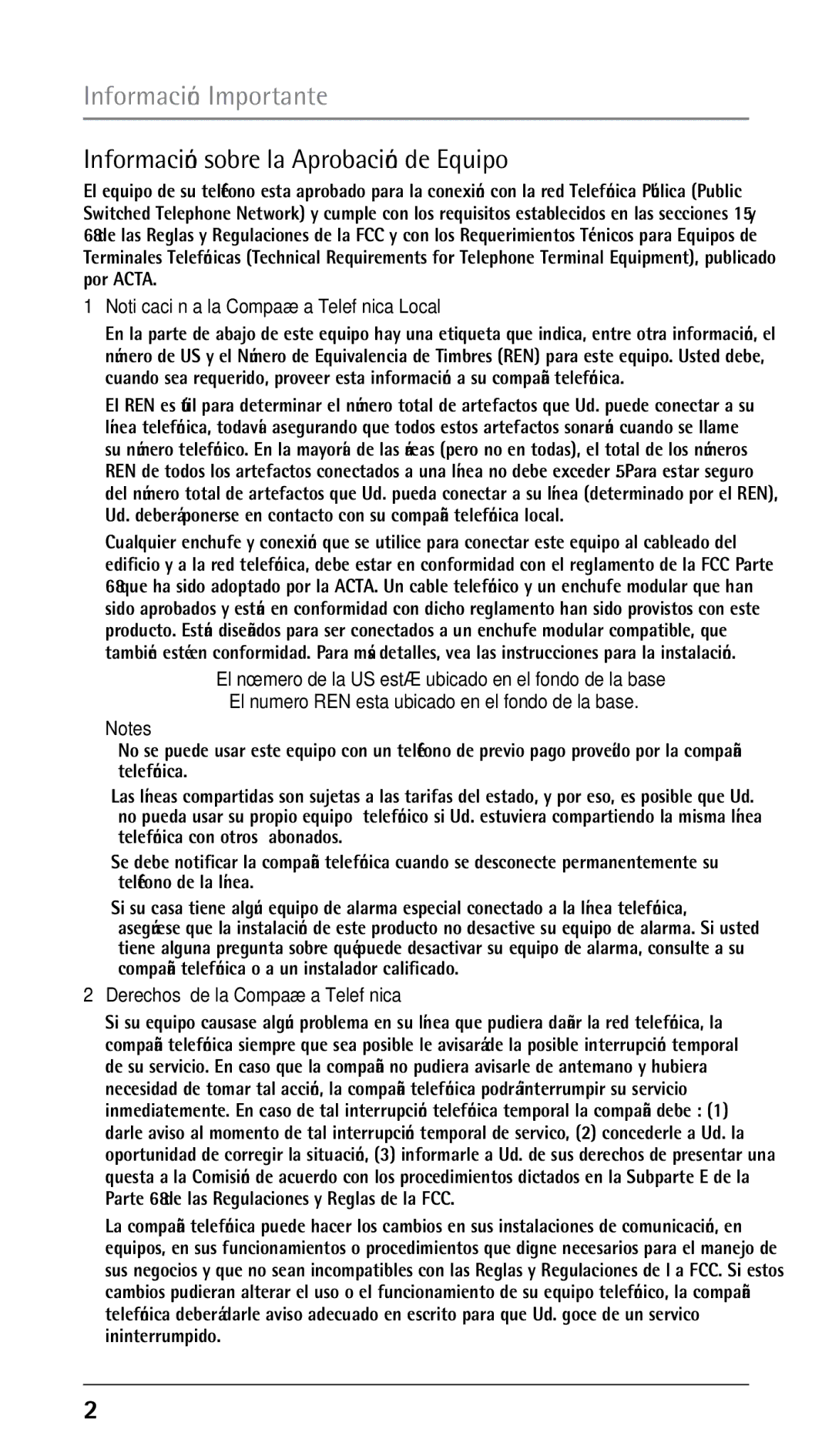 RCA 25250RE2, 00023265 manual Información Importante, Información sobre la Aprobación de Equipo 