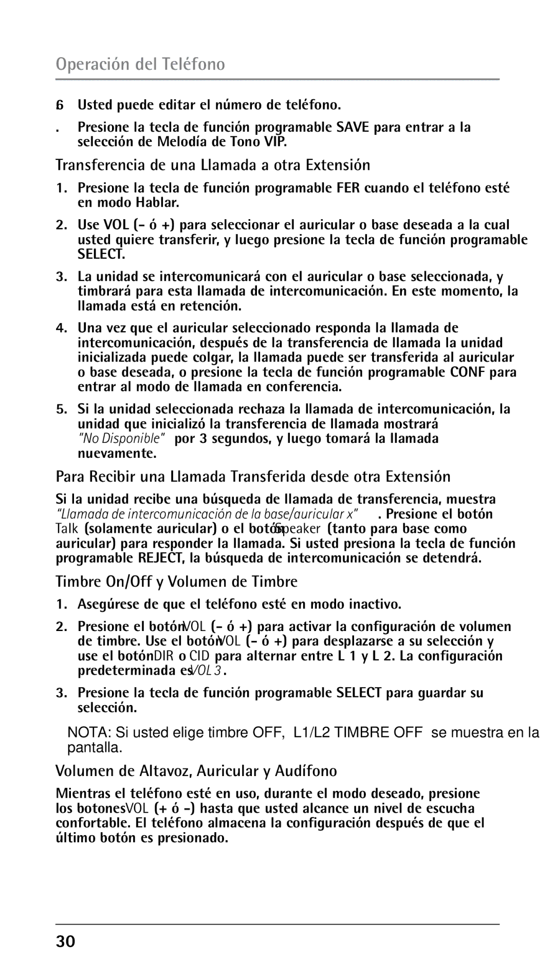 RCA 25250RE2 Transferencia de una Llamada a otra Extensión, Para Recibir una Llamada Transferida desde otra Extensión 