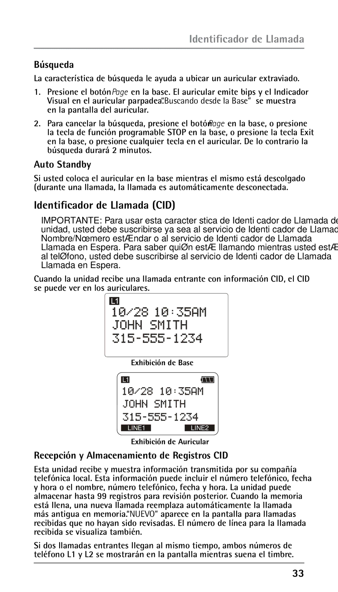 RCA 00023265, 25250RE2 manual Identificador de Llamada CID, Búsqueda, Recepción y Almacenamiento de Registros CID 