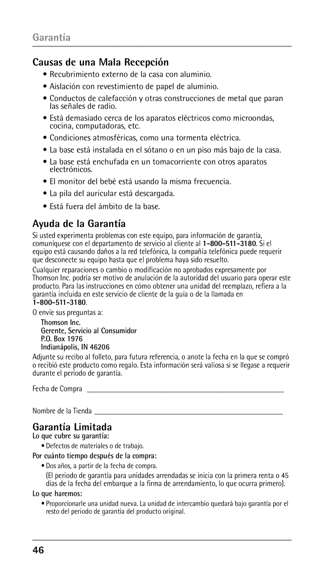 RCA 25250RE2, 00023265 manual Causas de una Mala Recepción, Ayuda de la Garantía, Garantía Limitada 