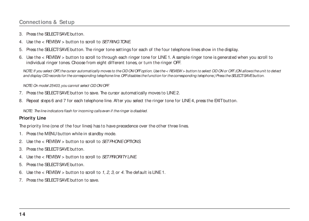 RCA 25403/04 manual Priority Line 