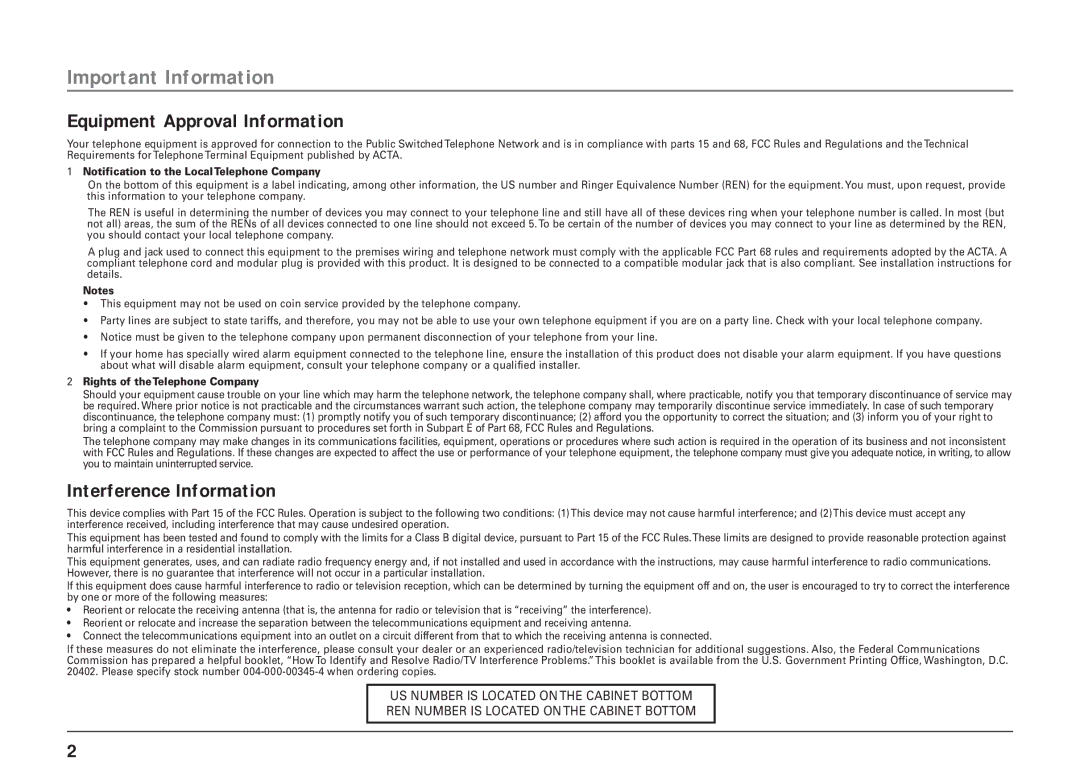 RCA 25403/04 manual Important Information, Equipment Approval Information, Interference Information 