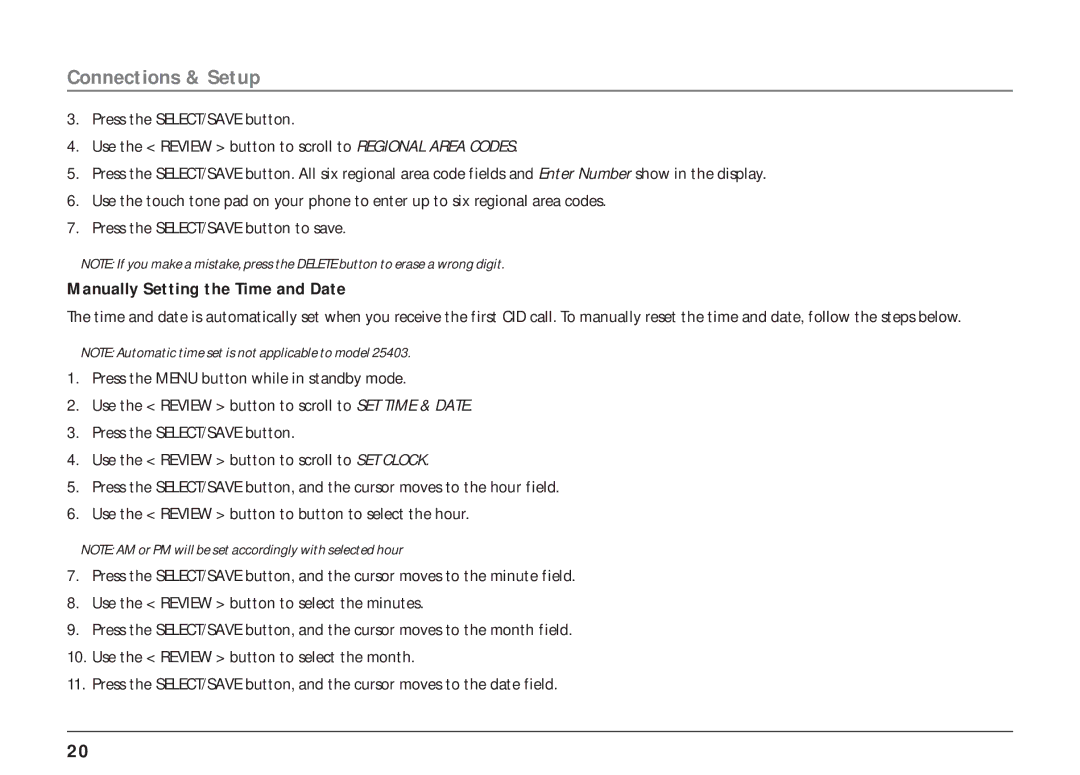 RCA 25403/04 manual Manually Setting the Time and Date 