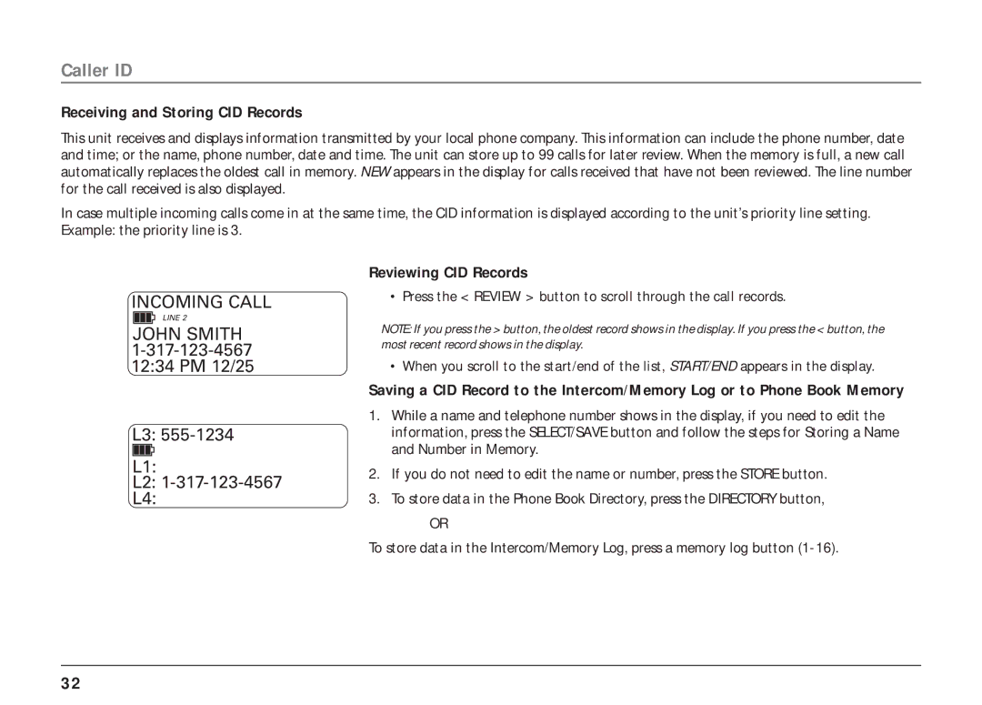 RCA 25403/04 manual Receiving and Storing CID Records, Reviewing CID Records 