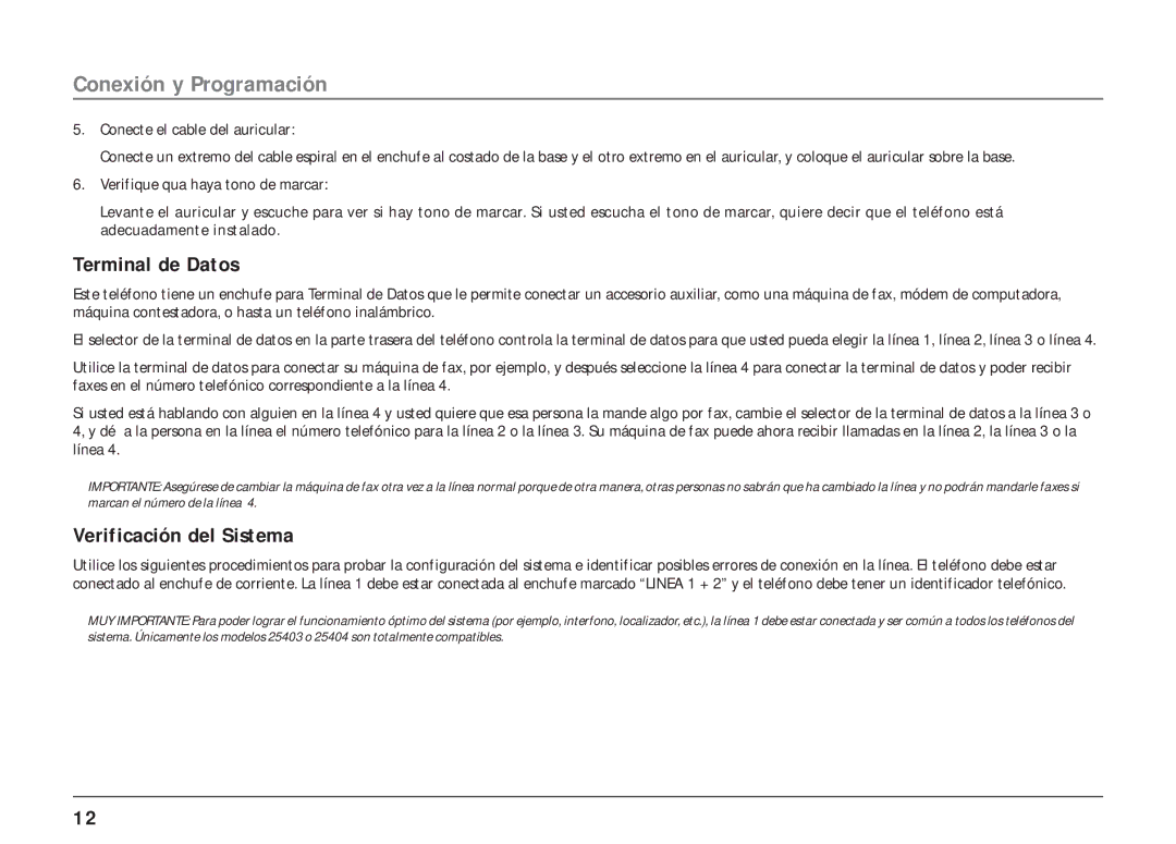 RCA 25403/04 manual Terminal de Datos, Verificación del Sistema 