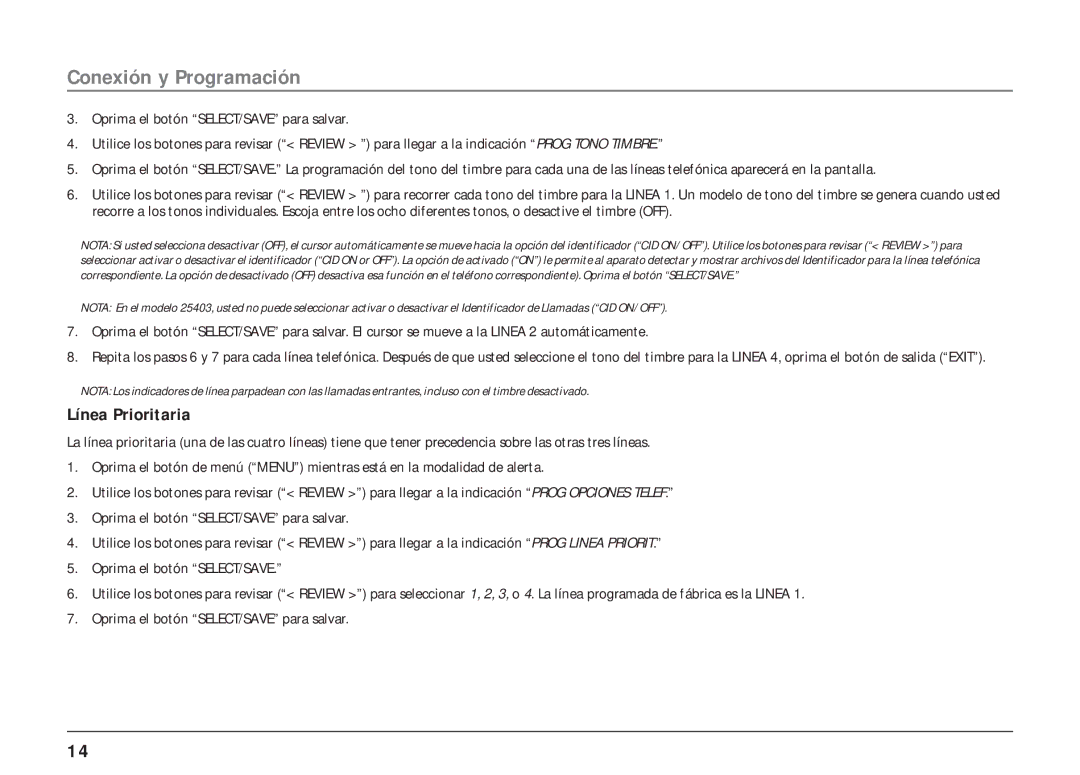 RCA 25403/04 manual Línea Prioritaria 