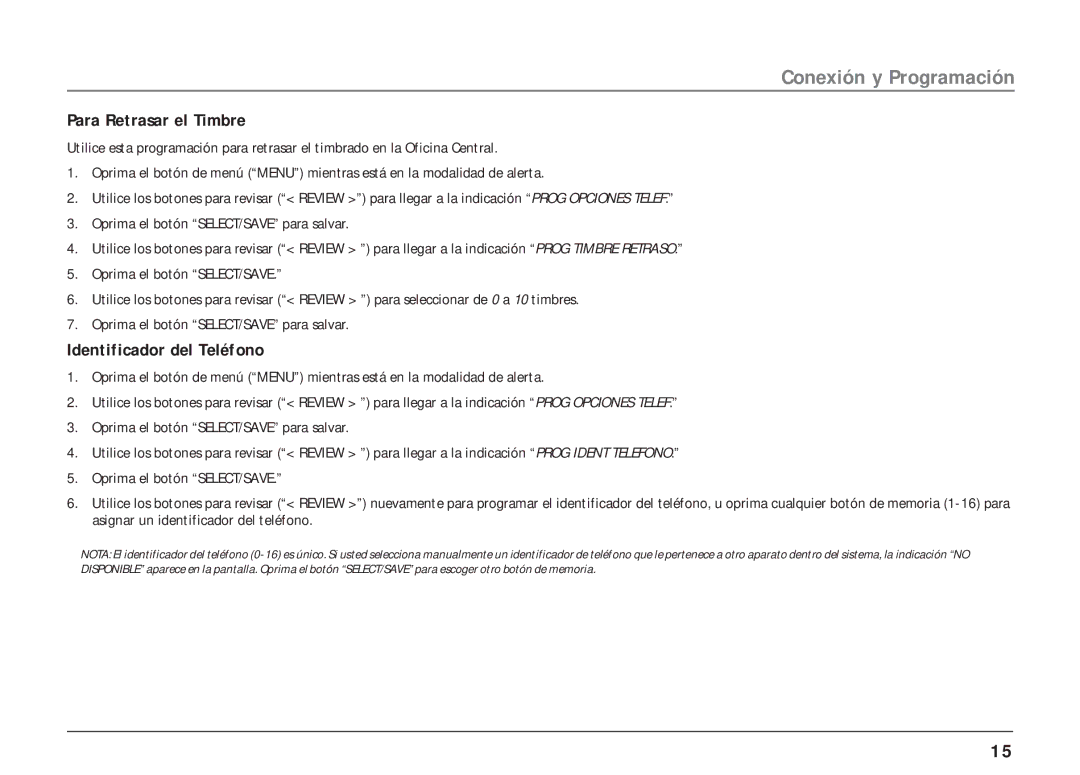 RCA 25403/04 manual Para Retrasar el Timbre, Identificador del Teléfono 