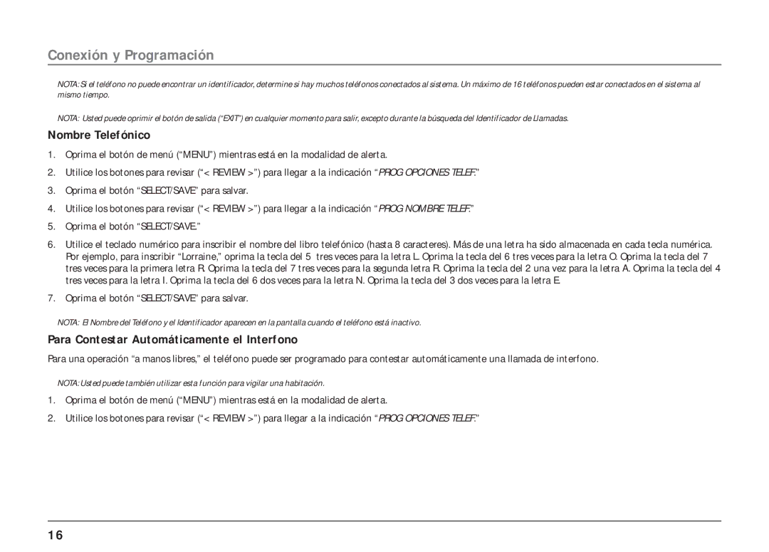 RCA 25403/04 manual Nombre Telefónico, Para Contestar Automáticamente el Interfono 