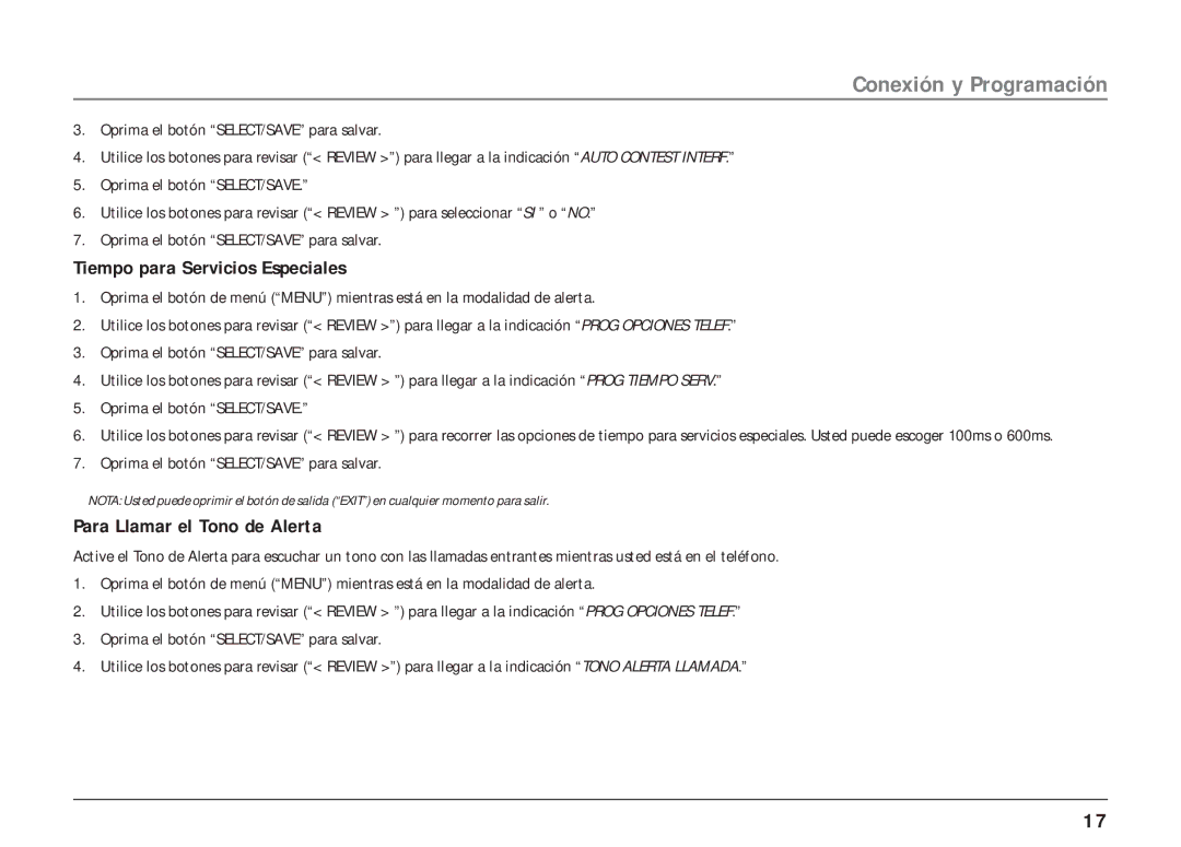 RCA 25403/04 manual Tiempo para Servicios Especiales, Para Llamar el Tono de Alerta 