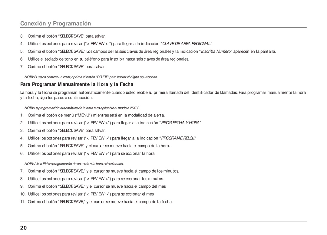 RCA 25403/04 manual Para Programar Manualmente la Hora y la Fecha 