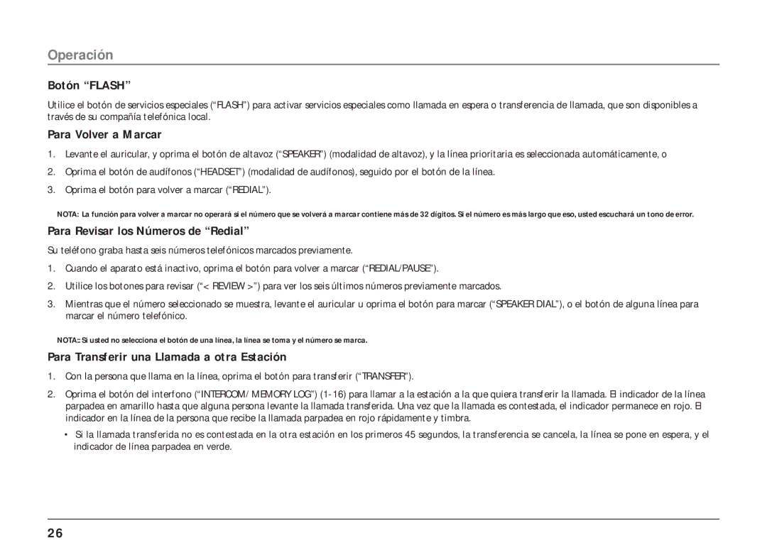 RCA 25403/04 manual Botón Flash, Para Volver a Marcar, Para Revisar los Números de Redial 