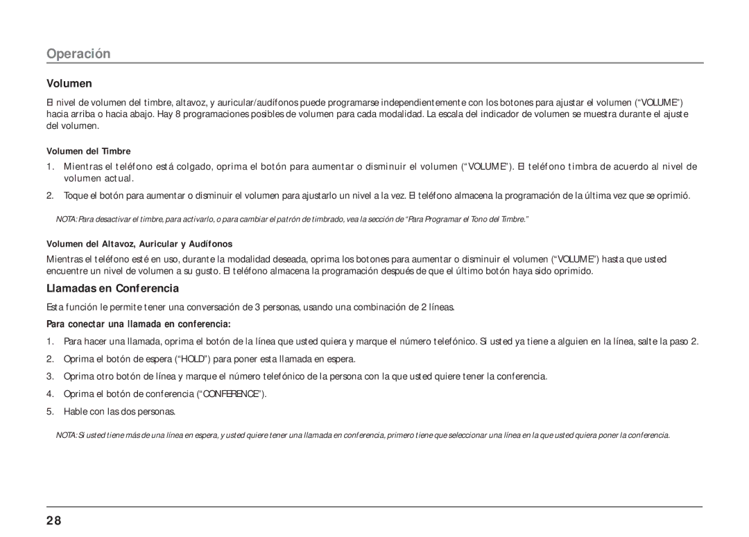 RCA 25403/04 manual Volumen, Llamadas en Conferencia 