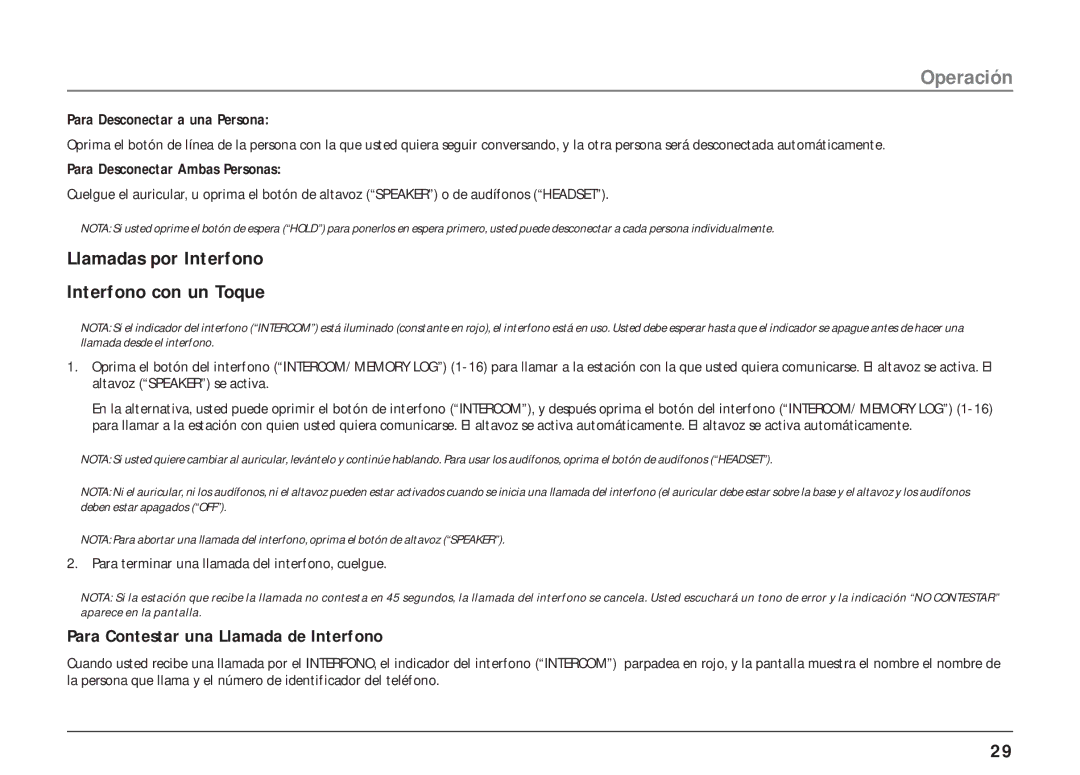 RCA 25403/04 manual Llamadas por Interfono Interfono con un Toque, Para Contestar una Llamada de Interfono 