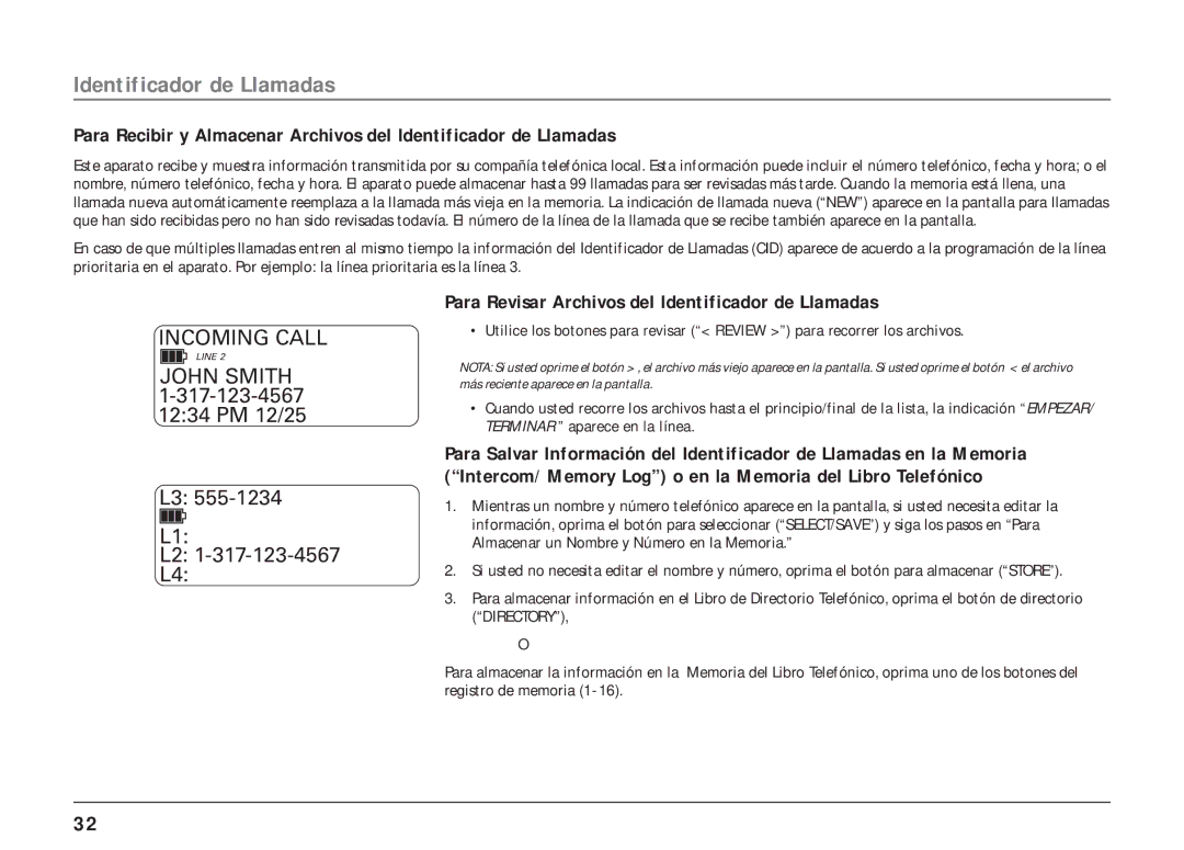 RCA 25403/04 manual Para Revisar Archivos del Identificador de Llamadas 