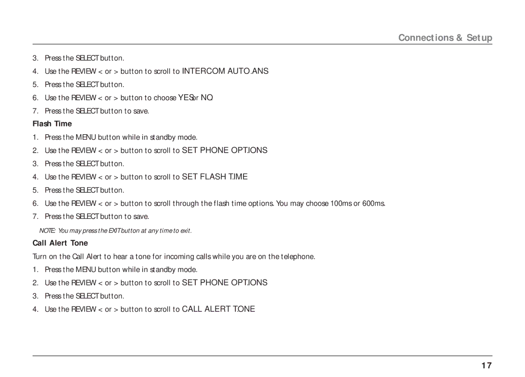 RCA 25403, 25404 manual Flash Time, Call Alert Tone 