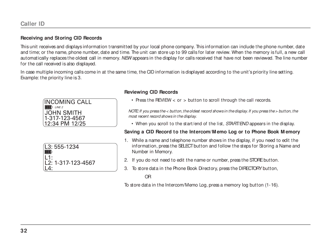 RCA 25404, 25403 manual Receiving and Storing CID Records, Reviewing CID Records 