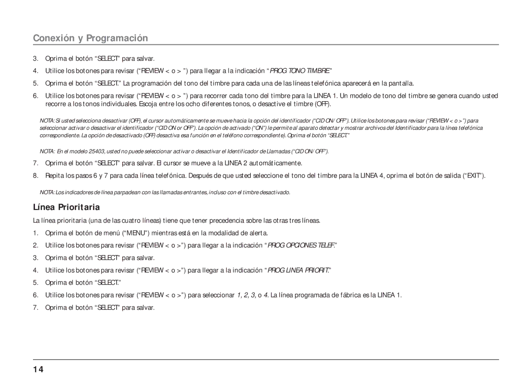 RCA 25404, 25403 manual Línea Prioritaria 