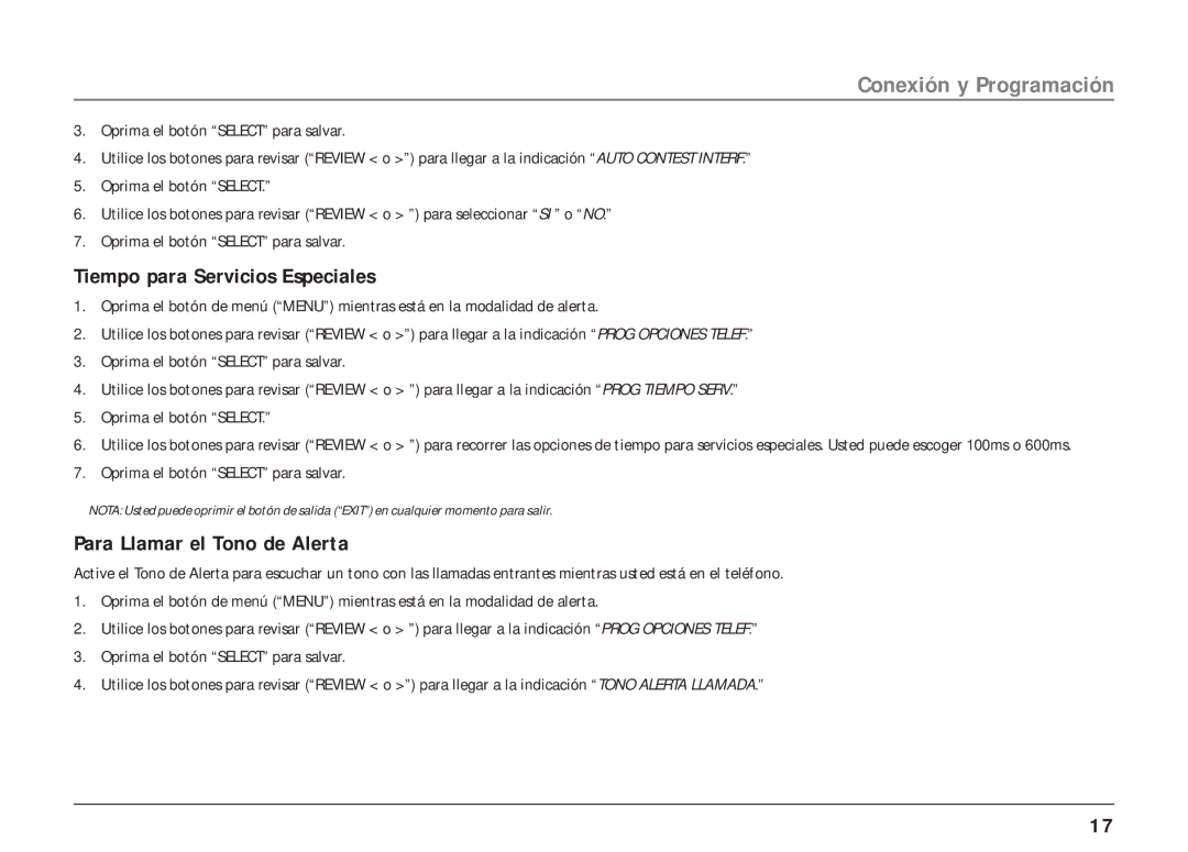 RCA 25403, 25404 manual Tiempo para Servicios Especiales, Para Llamar el Tono de Alerta 
