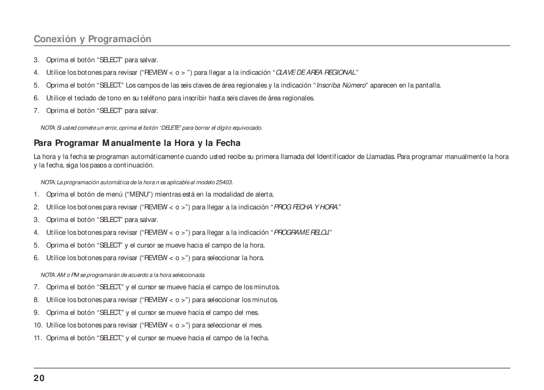 RCA 25404, 25403 manual Para Programar Manualmente la Hora y la Fecha 