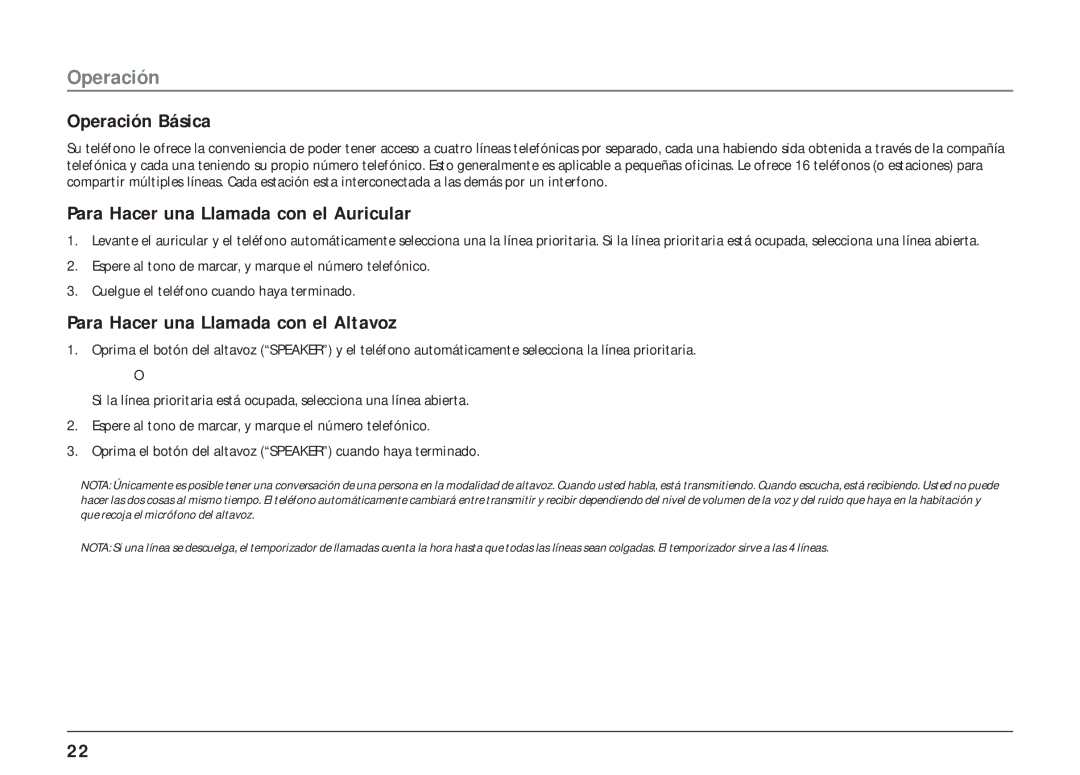 RCA 25404, 25403 manual Operación Básica, Para Hacer una Llamada con el Auricular, Para Hacer una Llamada con el Altavoz 