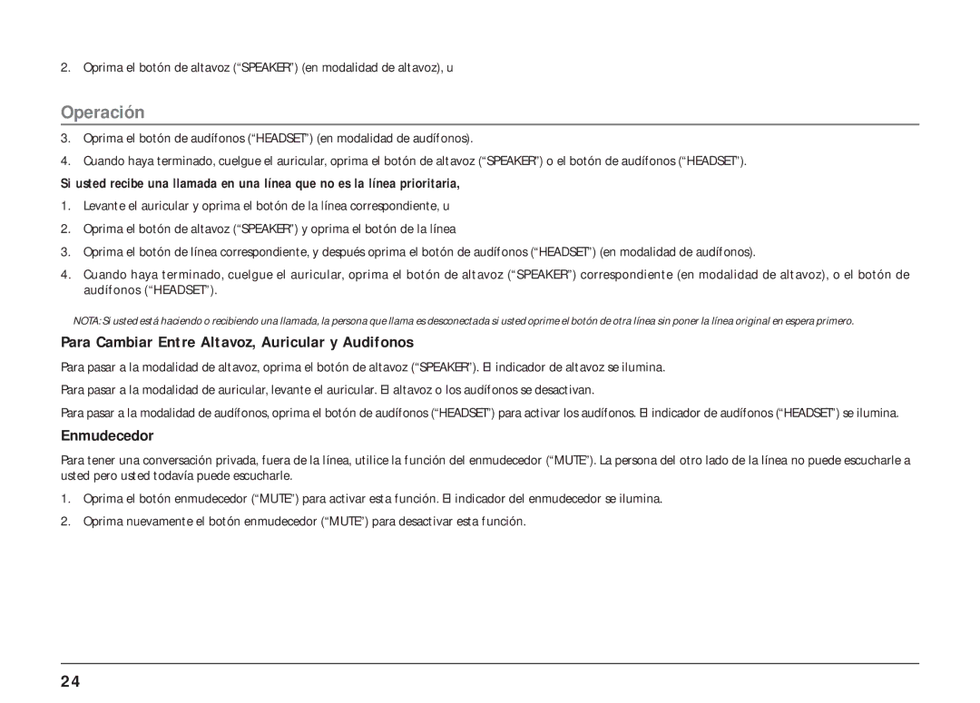 RCA 25404, 25403 manual Para Cambiar Entre Altavoz, Auricular y Audifonos, Enmudecedor 