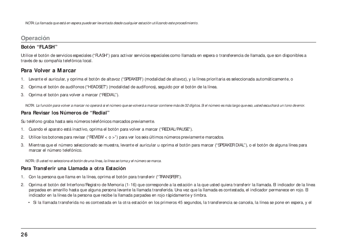 RCA 25404, 25403 manual Para Volver a Marcar, Botón Flash, Para Revisar los Números de Redial 