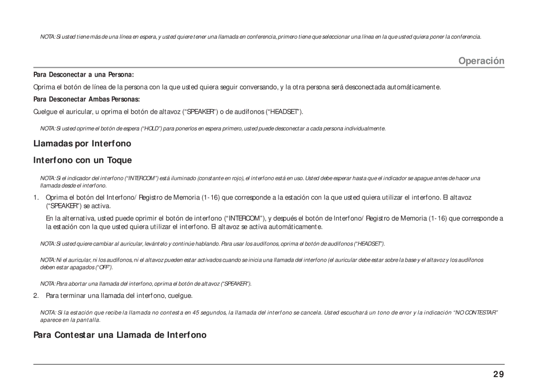 RCA 25403, 25404 manual Llamadas por Interfono Interfono con un Toque, Para Contestar una Llamada de Interfono 