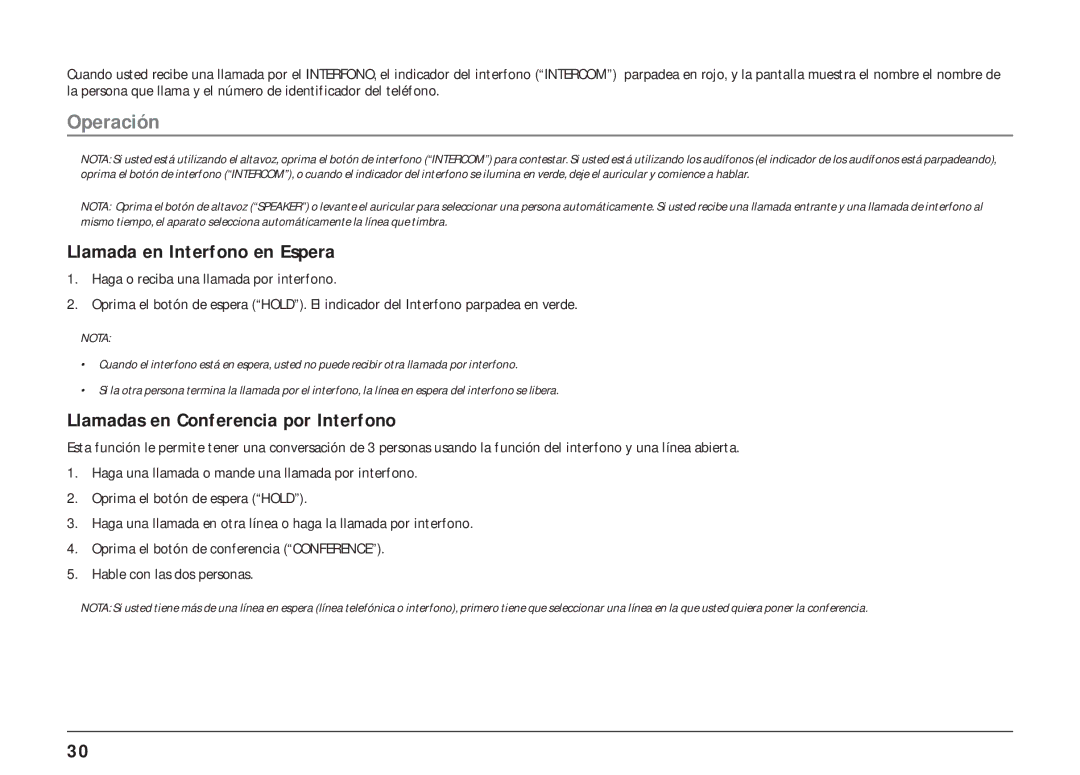 RCA 25404, 25403 manual Llamada en Interfono en Espera, Llamadas en Conferencia por Interfono 