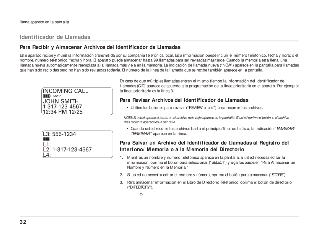 RCA 25404, 25403 manual Para Revisar Archivos del Identificador de Llamadas, Llama aparece en la pantalla 