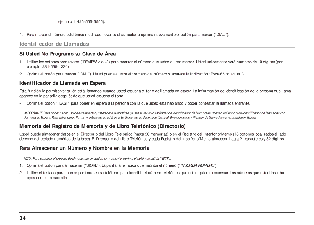 RCA 25404, 25403 manual Si Usted No Programó su Clave de Área, Identificador de Llamada en Espera 