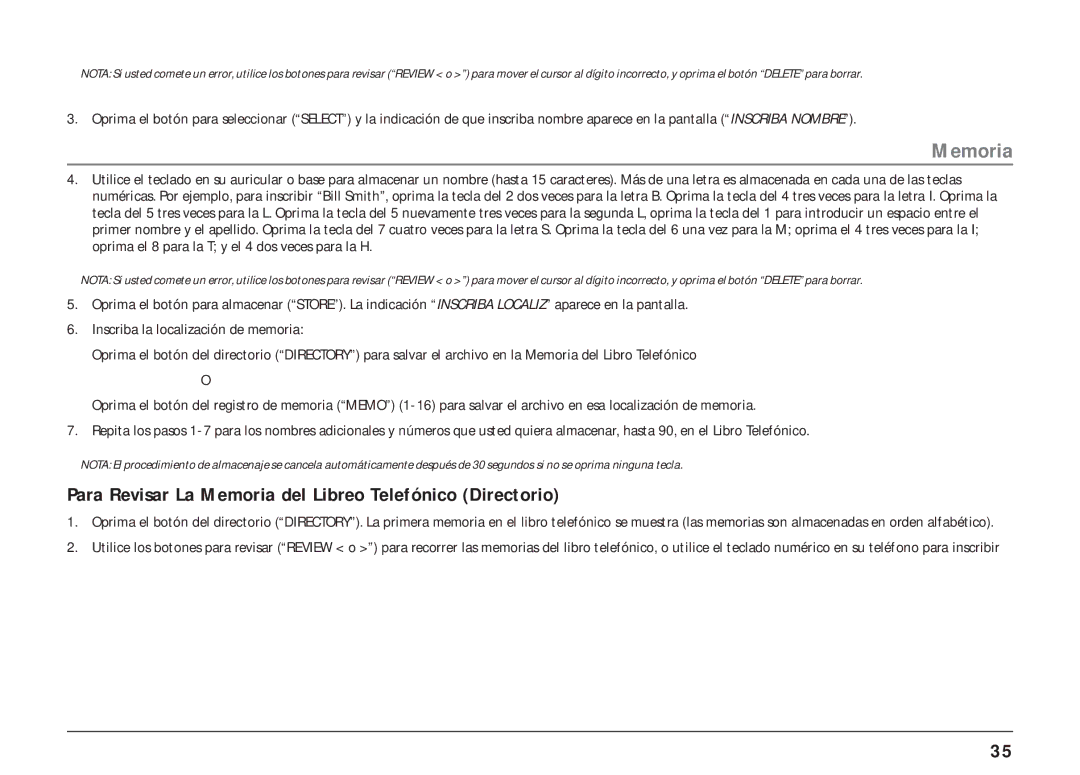 RCA 25403, 25404 manual Para Revisar La Memoria del Libreo Telefónico Directorio 