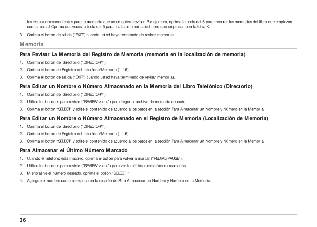 RCA 25404, 25403 manual Para Almacenar el Último Número Marcado 