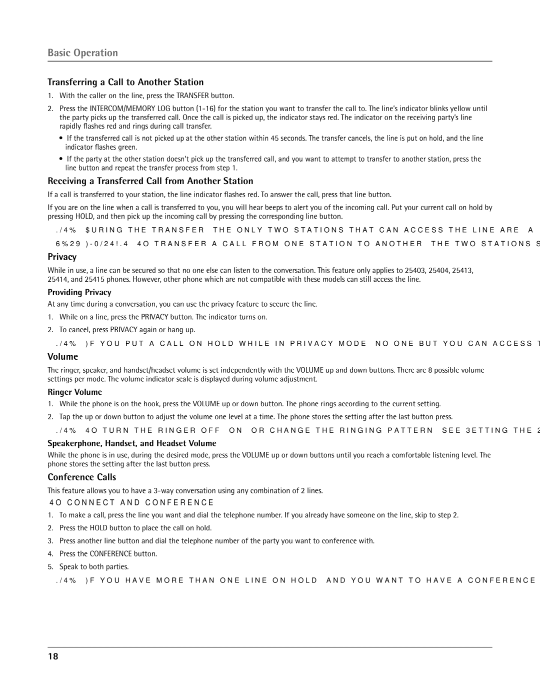 RCA 25415 manual Transferring a Call to Another Station, Receiving a Transferred Call from Another Station, Privacy, Volume 