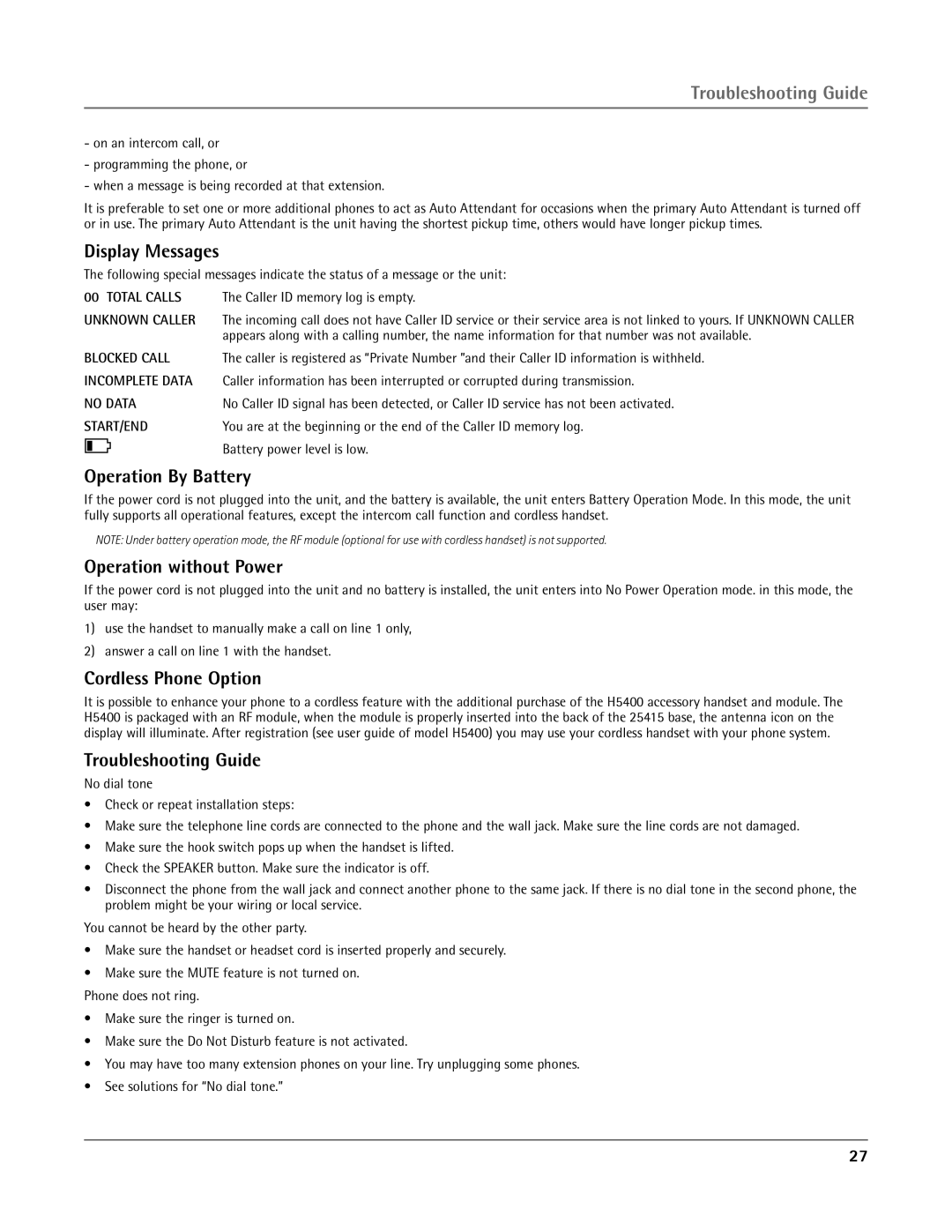 RCA 25415 manual Troubleshooting Guide 