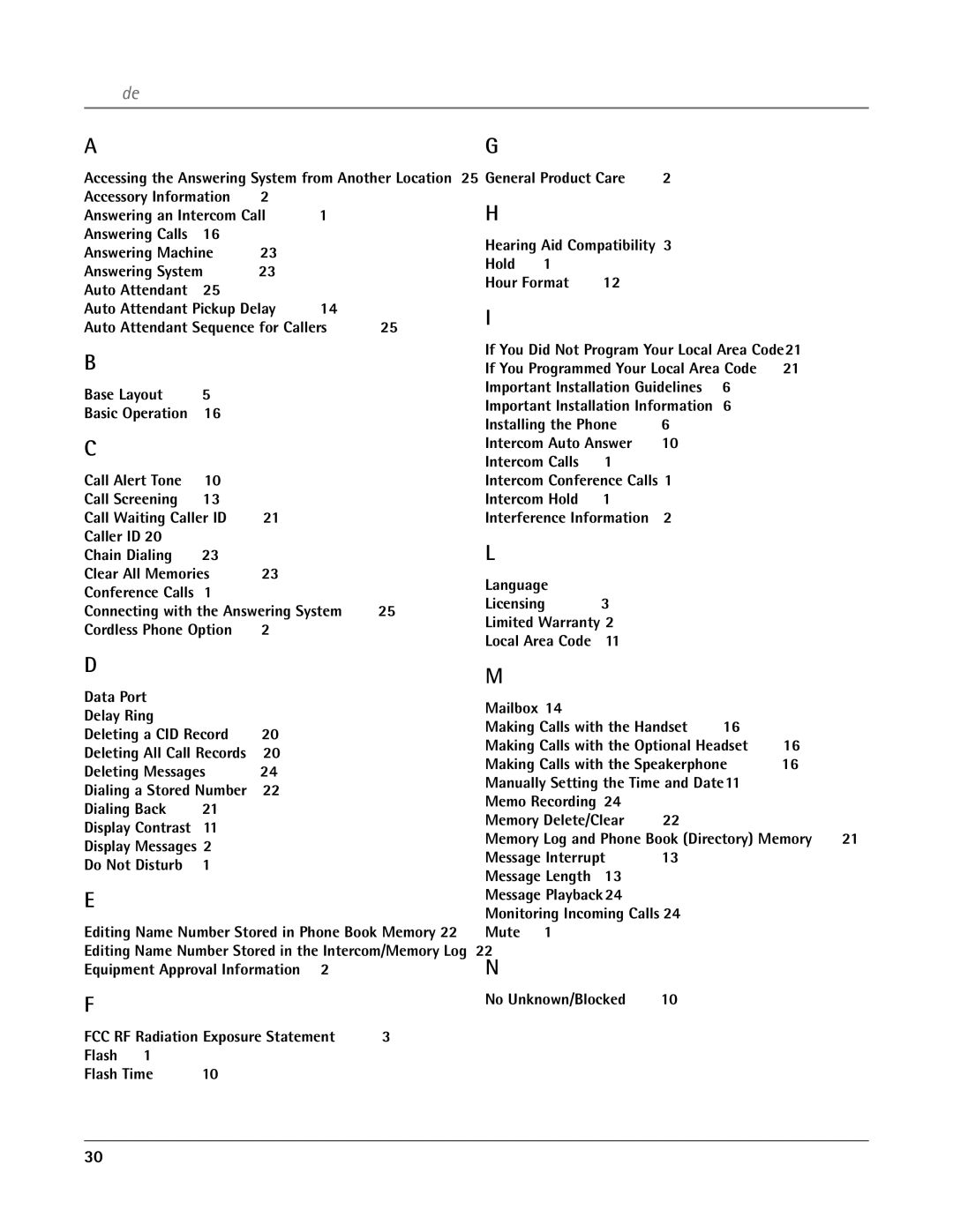 RCA 25415 manual Index 