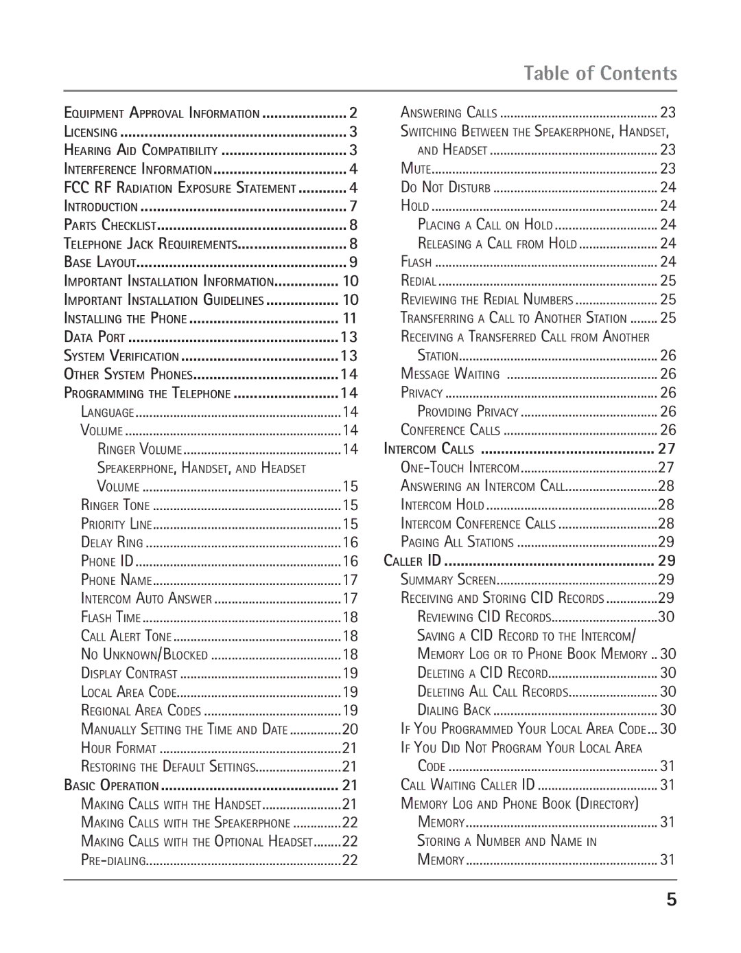 RCA 25423 manual Table of Contents 