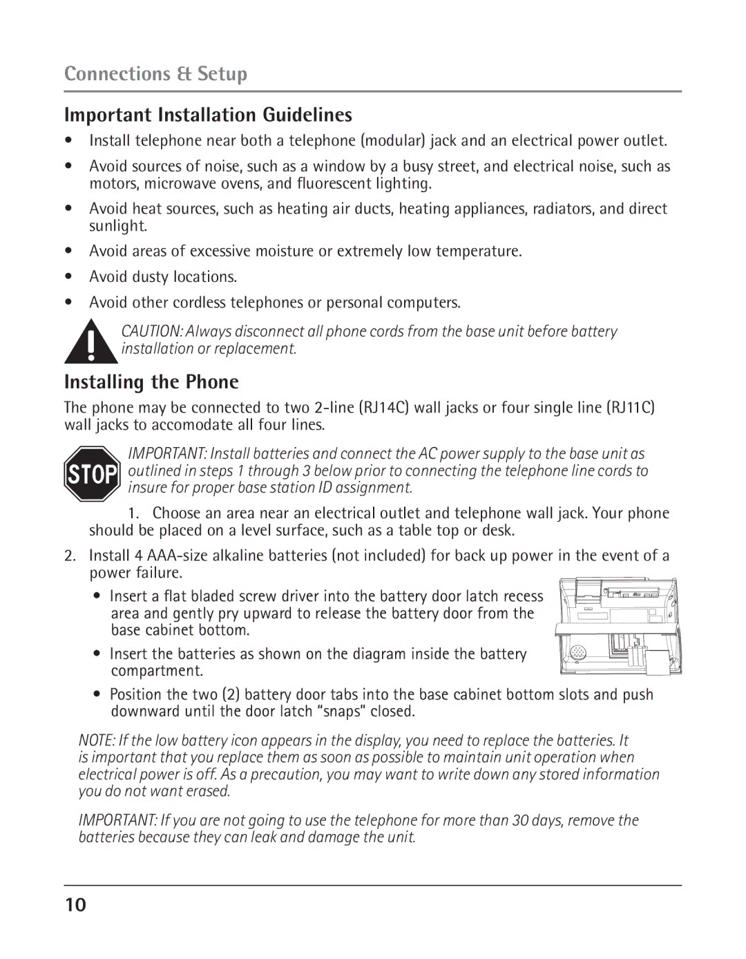 RCA 25425RE1A manual Important Installation Guidelines, Installing the Phone 