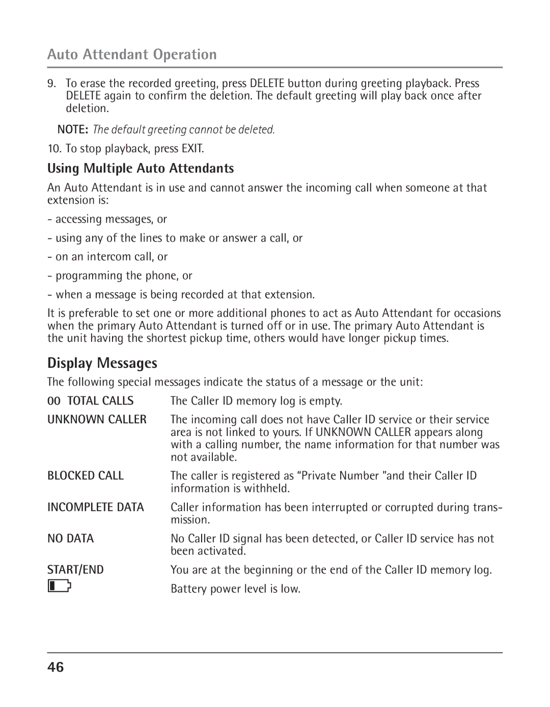 RCA 25425RE1A manual Display Messages, Using Multiple Auto Attendants 