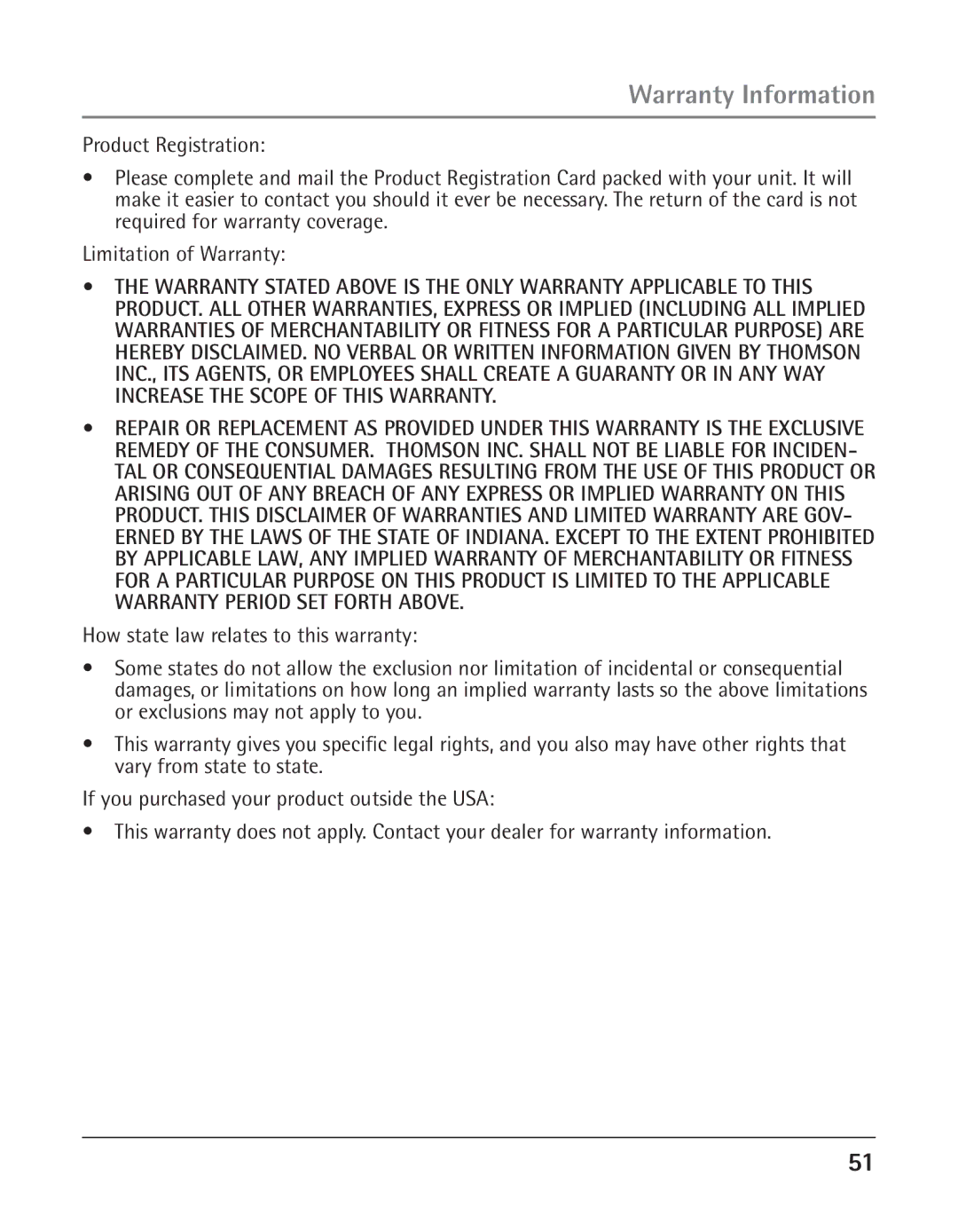 RCA 25425RE1A manual Warranty Information 