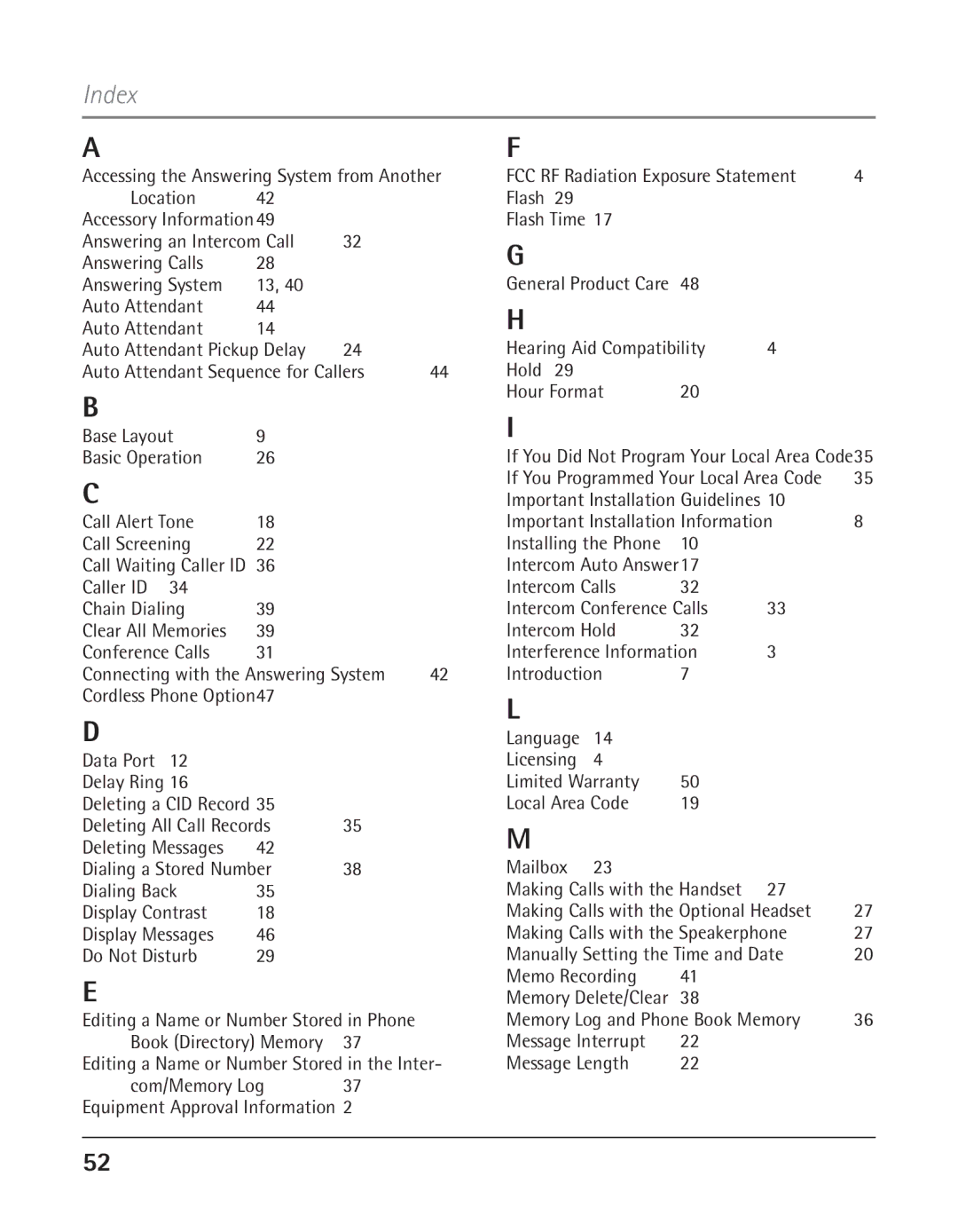 RCA 25425RE1A manual Index 