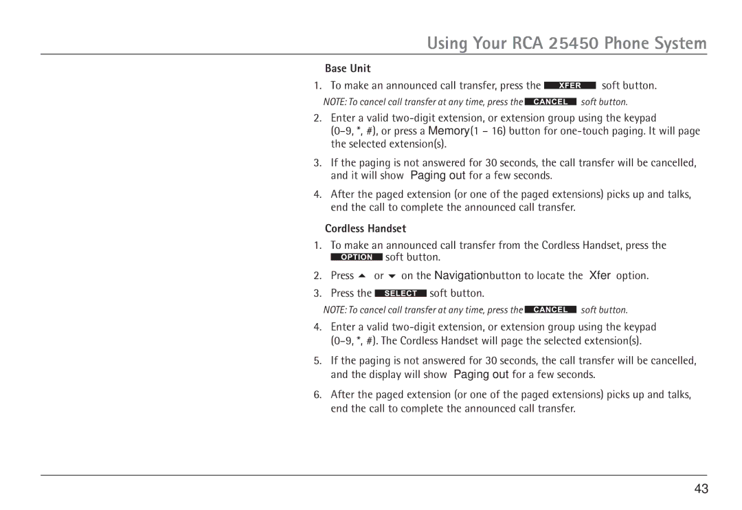 RCA 25450 manual Base Unit 