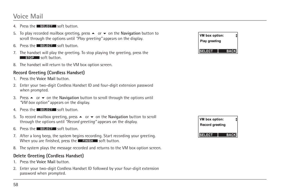 RCA 25450 manual Record Greeting Cordless Handset, Delete Greeting Cordless Handset 